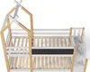 A bunk bed with a house-like frame and a slide. Produktbild-Vorschau