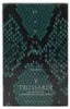 Frontansicht der Trussardi Python Verpackung mit türkis-schwarzem Schlangenhautmuster und vertikaler Aufschrift „PYTHON“. Anteprima dell’immagine prodotto