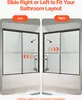 Two different configurations of a shower door are shown side-by-side, illustrating how they can be installed to fit different bathroom layouts. Anteprima dell’immagine prodotto