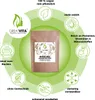 A product image for almond flour, surrounded by icons and text highlighting its features and benefits. Produktbild-Vorschau