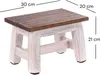 A small wooden stool with dimensions indicated by text overlays. Produktbild-Vorschau