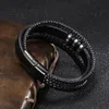 Schwarzes Lederarmband mit Stahlelementen, 21 cm Produktbild-Vorschau 3