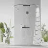 A modern bathroom with a U-shaped shower curtain rod, shower head, and shower curtain, surrounded by plants. Podgląd zdjęcia produktu