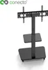 A black TV stand with a mount and two shelves, shown on a white background. Produktbild-Vorschau