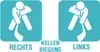 Two icons showing a person with a hockey stick, one labeled 'RECHTS' (right) and the other 'LINKS' (left), with 'KELLEN BIEGUNG' (shaft bend) in the middle. Produktbild-Vorschau