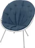 A blue cushion on a silver chair with three legs, isolated on a white background. Produktbild-Vorschau