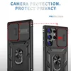 Two phone cases are shown side-by-side, with a dashed line indicating the camera protection feature. Produktbild-Vorschau