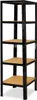 A black metal shelving unit with five wooden shelves against a white background. Anteprima dell’immagine prodotto