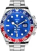 A close-up, studio shot of a smartwatch with a blue and red bezel and a blue watch face. Náhľad obrázku produktu