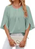 ASKSA Chemise Femme Manches 3/4 Plissées Col rond Voir les images du produit 1