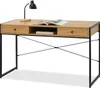 A wooden desk with black metal legs and a black desk lamp. Podgląd zdjęcia produktu
