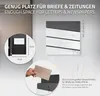 A collage of images showing a mailbox, its dimensions, and a hand inserting a letter. Náhled obrázku produktu