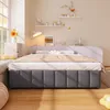 A bedroom scene with a bed, window, and shelves. Produktbild-Vorschau