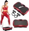 A woman is using a vibration plate with resistance bands, and there are two vibration plates shown separately. Náhled obrázku produktu
