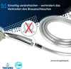A close-up of a shower hose and shower head, with a graphic indicating it prevents kinking. Produktbild-Vorschau