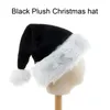 A black plush Christmas hat with white trim and a white pom-pom is displayed on a mannequin head against a white background. Produktbild-Vorschau