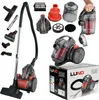 A collage of a bagless vacuum cleaner and its various accessories, along with its packaging. Náhled obrázku produktu