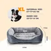 A dog bed with size dimensions and a picture of a dog. Produktbild-Vorschau