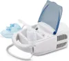 A white nebulizer with a blue lid and a blue mask attachment, shown on a white background. Produktbild-Vorschau