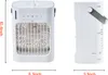 A collage of two views of a white portable air cooler, with dimensions indicated on the left view. Produktbild-Vorschau