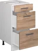 A white kitchen cabinet with three wooden-effect drawers, one of which is partially open. Produktbild-Vorschau