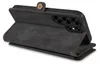 A black wallet-style phone case for a Samsung Galaxy S25 Ultra is shown from the back, with the phone inserted and the case open. Produktbild-Vorschau
