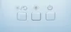 A close-up of three buttons on a white electronic device, with icons above them. Voir les images du produit
