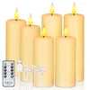 A set of six LED candles with USB charging cables and a remote control, displayed on a white background. Voir les images du produit