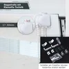A close-up view of a double roller blind mechanism and accessories, with text overlays highlighting features. Produktbild-Vorschau