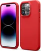 Two views of a red iPhone case, one showing the front with the phone screen and the other showing the back with the camera array. Anteprima dell’immagine prodotto