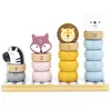 A wooden stacking toy with animal heads and numbered rings. Produktbild-Vorschau
