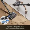 A vacuum cleaner is shown cleaning a floor and a rug, with a close-up inset showing how to fill the water tanks. Produktbild-Vorschau