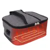 A gray heating lunch bag with a red and orange illustration showing heating elements inside. Náhľad obrázku produktu