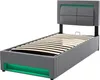 A gray upholstered bed frame with a slatted mattress base and LED lighting. Náhľad obrázku produktu