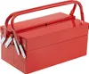 A red metal toolbox with a silver handle is shown against a white background. Podgląd zdjęcia produktu