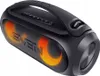 A black portable boombox speaker with orange and yellow lights inside the speaker grill. Produktbild-Vorschau