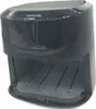A black and gray air fryer with its door open, showing the interior. Produktbild-Vorschau