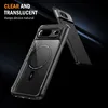 A clear phone case with a magnetic ring is shown in the foreground, with a phone in the background. Náhled obrázku produktu