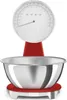 A red and silver kitchen scale with a stainless steel bowl. Náhľad obrázku produktu