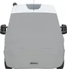 A grey protective cover for the front of a vehicle, specifically a Fiat Ducato, is shown from the front. Podgląd zdjęcia produktu