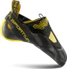 Klett-Kletterschuh "Theory" von La Sportiva in Schwarz und Gelb; seitliche Ansicht. Podgląd zdjęcia produktu