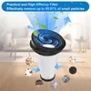 A filter for a vacuum cleaner is shown in the foreground, with a living room setting in the background. Various small particles such as dirt, sand, and dust are depicted in circles around the filter. Produktbild-Vorschau