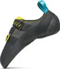 Klett-Kletterschuh "Vapor V" von Scarpa in Schwarz mit gelben und blauen Akzenten; seitliche Sicht. Podgląd zdjęcia produktu