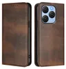 A brown leather flip phone case is shown from two angles, open and closed. Produktbild-Vorschau
