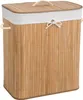 A rectangular bamboo laundry basket with a white fabric liner and a rope handle on the lid. Náhled obrázku produktu