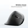 A black vertical mouse is shown against a white background with marketing text above it. Produktbild-Vorschau