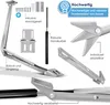 A collage of images showing a window opener mechanism and its components, with text highlighting features. Produktbild-Vorschau