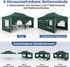 Collage showing different configurations of a green pop-up tent with removable walls, some featuring windows. Voir les images du produit