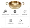 A top-down view of a gold pot with handles, surrounded by icons and text describing its features. Produktbild-Vorschau
