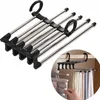 A multi-tier hanger for pants, shown both in isolation and in use in a closet. Náhľad obrázku produktu